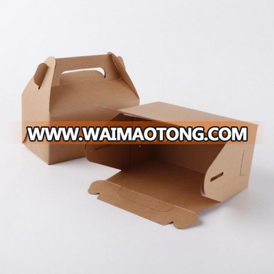 Foldable Cake Baking 300 gsm Brown Kraft Paper Box Packaging With Handle